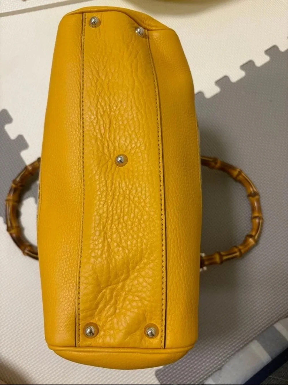 Gucci GG Canvas Shoulder Bag with Yellow Leather & Bamboo Handle